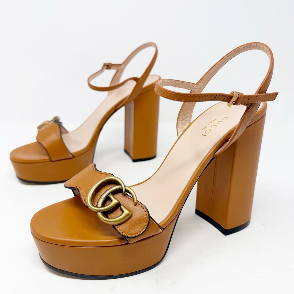 Gucci GG Marmont Leather Platform Sandal Heels Size 36